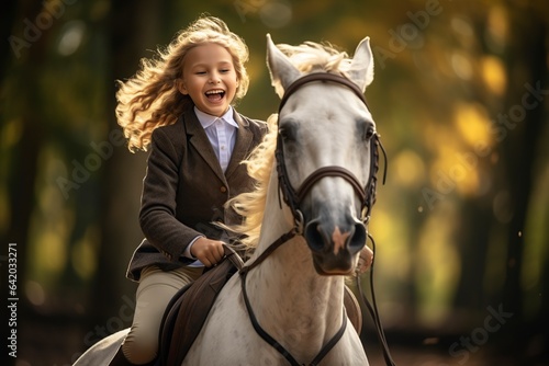 cute happy girl riding a beautiful horse © Jorge Ferreiro