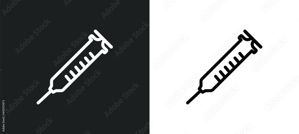 injection icon isolated in white and black colors. injection outline vector icon from health and medical collection for web, mobile apps and ui. injection icon isolated in white and black colors. injection outline vector icon from health and medical collection for web, mobile apps and ui.
