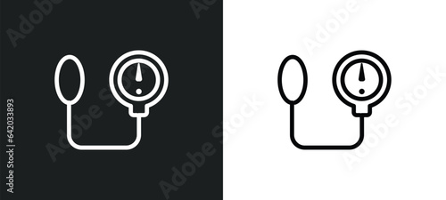blood pressure gauge icon isolated in white and black colors. blood pressure gauge outline vector icon from health and medical collection for web, mobile apps and ui.