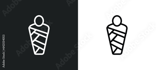 mummy icon isolated in white and black colors. mummy outline vector icon from history collection for web, mobile apps and ui.