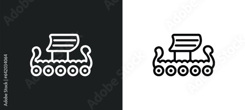 viking ship icon isolated in white and black colors. viking ship outline vector icon from history collection for web, mobile apps and ui.