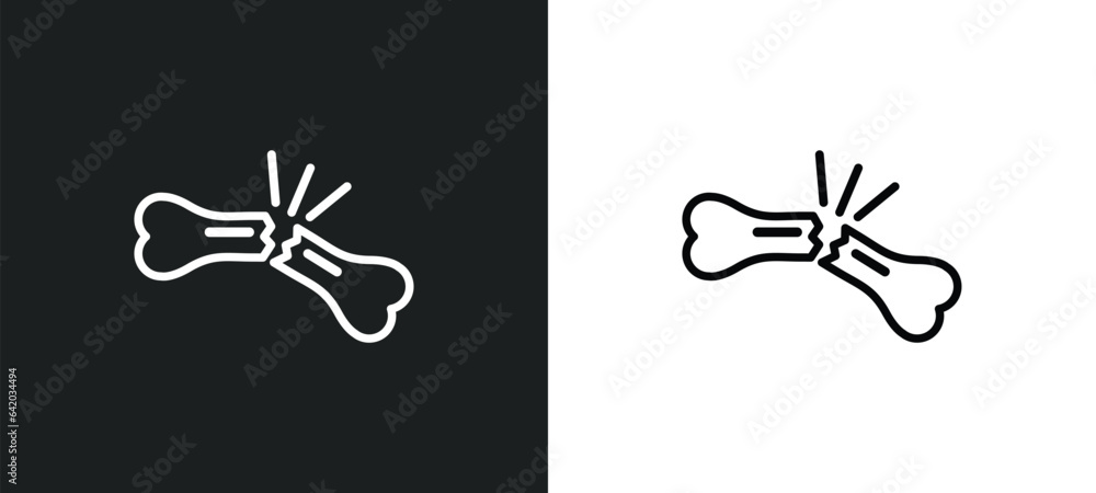 broken bone icon isolated in white and black colors. broken bone outline vector icon from human body parts collection for web, mobile apps and ui. - obrazy, fototapety, plakaty 