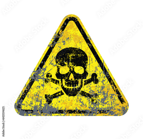 skull and crossbones warning triangle distressed
