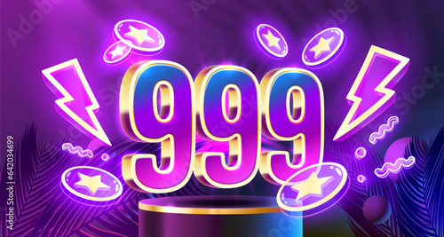 Free coins 999, promo flyer poster, banner game play. Vector illustration