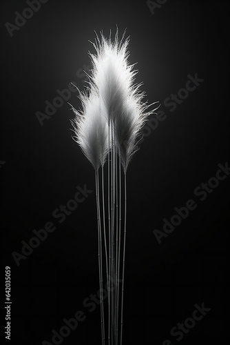 Delicate Feather on Black Background: Close-up of Fragility and Softness.