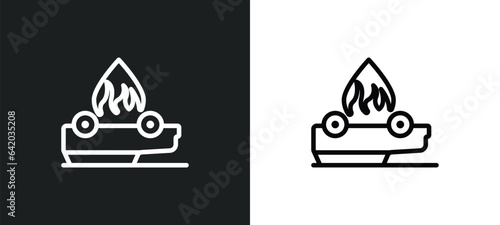 overturned car icon isolated in white and black colors. overturned car outline vector icon from insurance collection for web, mobile apps and ui.