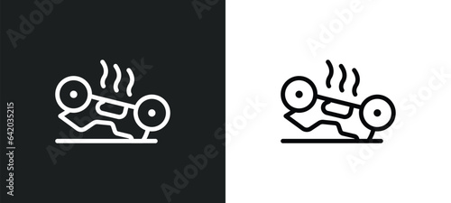 overturned vehicle icon isolated in white and black colors. overturned vehicle outline vector icon from insurance collection for web, mobile apps and ui.