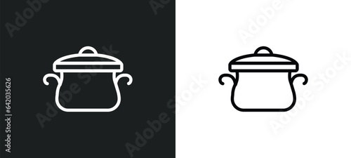 cooking pot icon isolated in white and black colors. cooking pot outline vector icon from kitchen collection for web, mobile apps and ui.