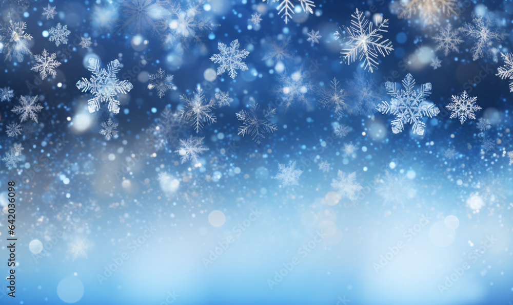 Winter landscape with falling crystalline flakes. Christmas decorative winter background. Generative Ai Winter landscape with falling crystalline flakes. Christmas decorative winter background. Generative Ai