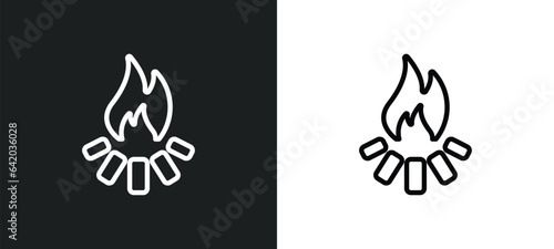 camping bonfire icon isolated in white and black colors. camping bonfire outline vector icon from nature collection for web, mobile apps and ui.