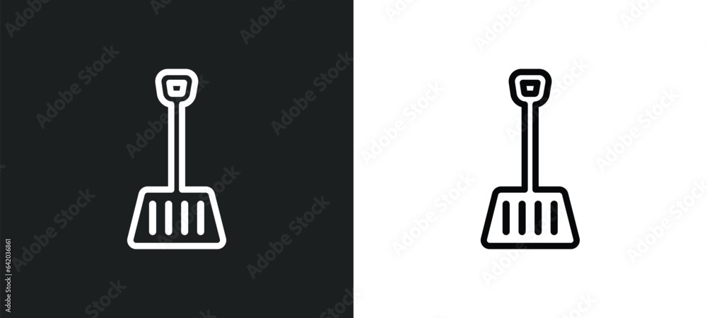 winter shovel icon isolated in white and black colors. winter shovel outline vector icon from winter collection for web, mobile apps and ui. winter shovel icon isolated in white and black colors. winter shovel outline vector icon from winter collection for web, mobile apps and ui.