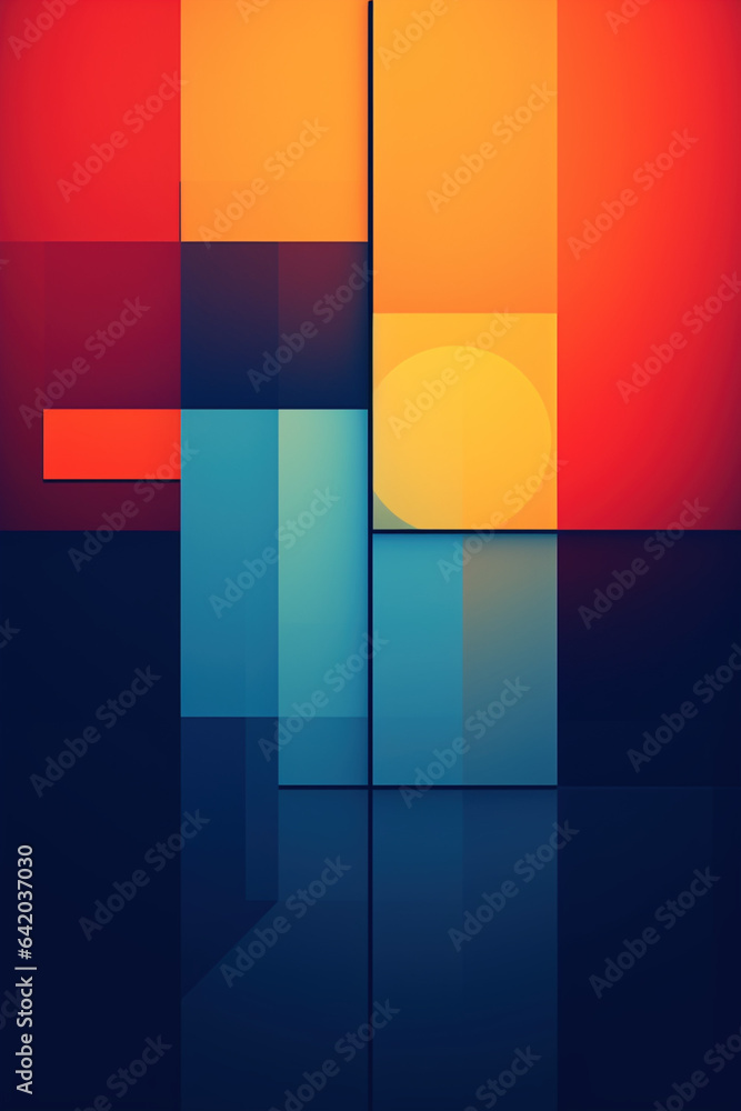 Obraz premium plakat bauhaus geometryczny kolorowy kształty gradient kwadraty żółty czerwony niebieski abstrakcja - poster bauhaus geometric coloured shapes gradient squares yellow red blue abstract - AI Generated