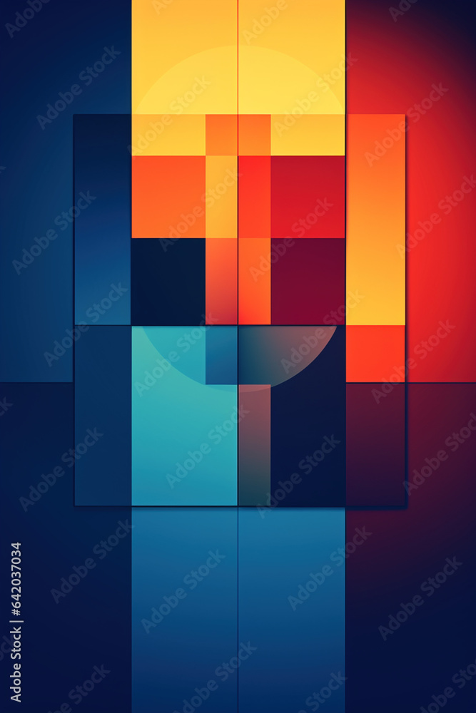Fototapeta premium barwny plakat artystyczny kolory podstawowe geometryczne kształty tapeta - colourful art poster primary colours geometric shapes wallpaper - AI Generated