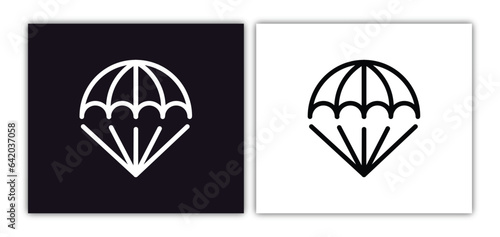 parachute open icon isolated in white and black colors. parachute open outline vector icon from airport terminal collection for web, mobile apps and ui.