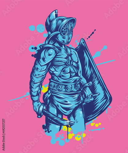 sketch of ancient roman gladiator soldier pop art style