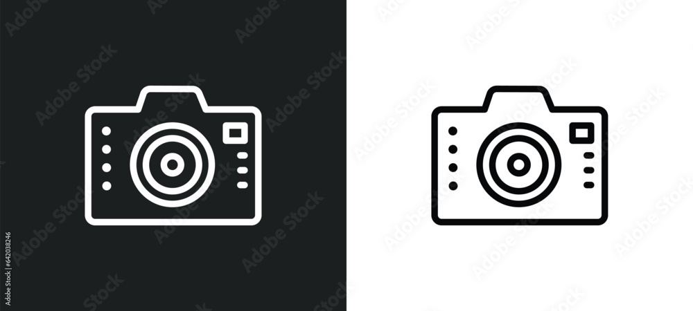 dslr camera icon isolated in white and black colors. dslr camera outline vector icon from cinema collection for web, mobile apps and ui. dslr camera icon isolated in white and black colors. dslr camera outline vector icon from cinema collection for web, mobile apps and ui.