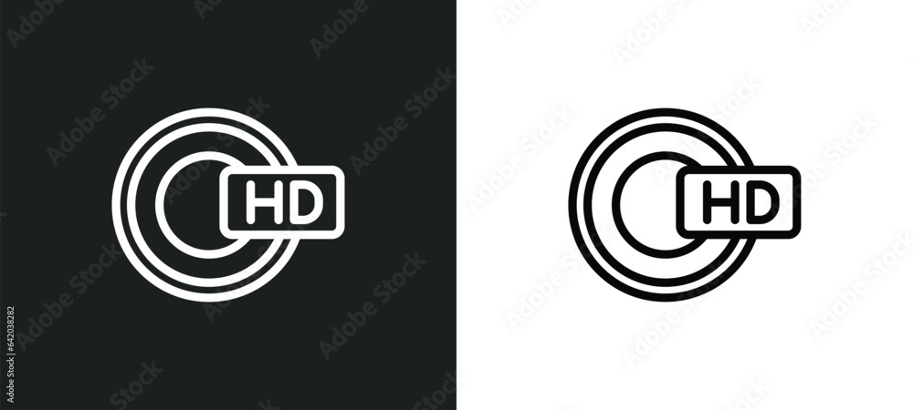 hd dvd icon isolated in white and black colors. hd dvd outline vector icon from cinema collection for web, mobile apps and ui.