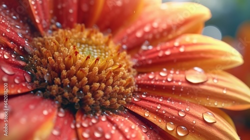 A close-up view of a flower with dew on it, Macro photography of flowers. Fantasy concept , Illustration painting.