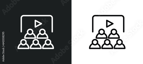 people watching a movie icon isolated in white and black colors. people watching a movie outline vector icon from cinema collection for web, mobile apps and ui.