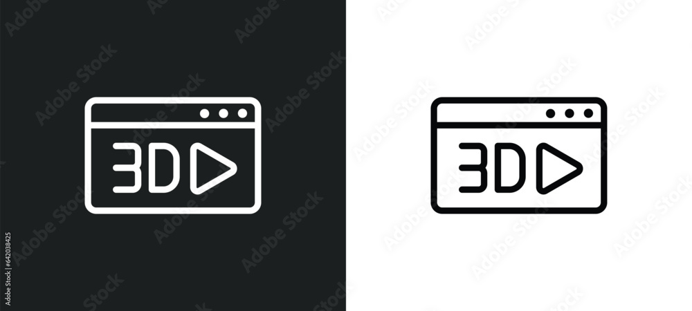 3d video icon isolated in white and black colors. 3d video outline vector icon from cinema collection for web, mobile apps and ui.