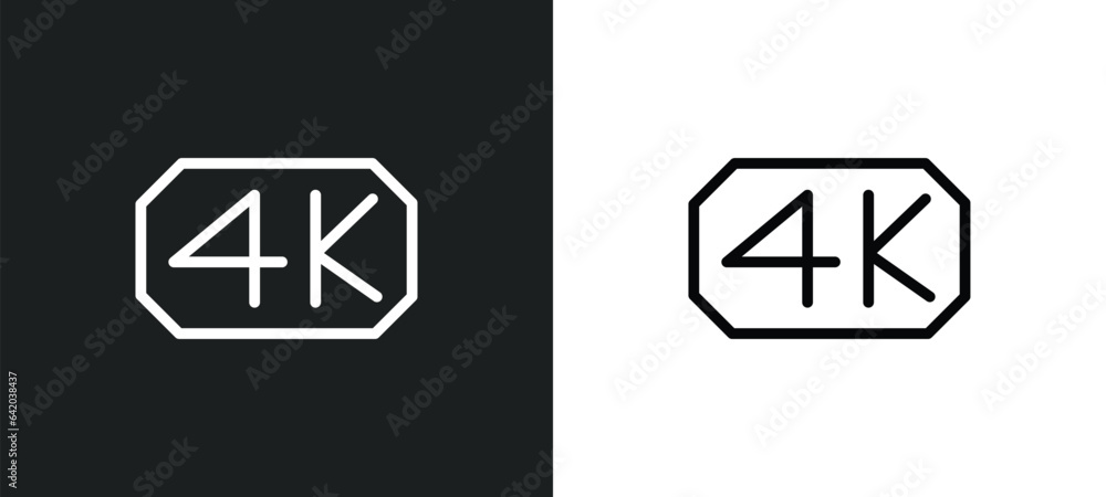 4k icon isolated in white and black colors. 4k outline vector icon from cinema collection for web, mobile apps and ui.