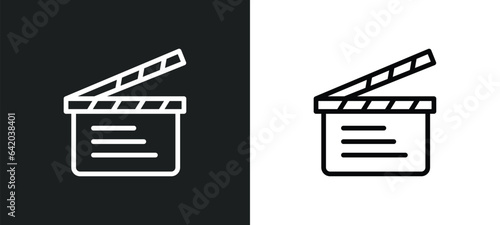 cinema clapperboard icon isolated in white and black colors. cinema clapperboard outline vector icon from cinema collection for web, mobile apps and ui.