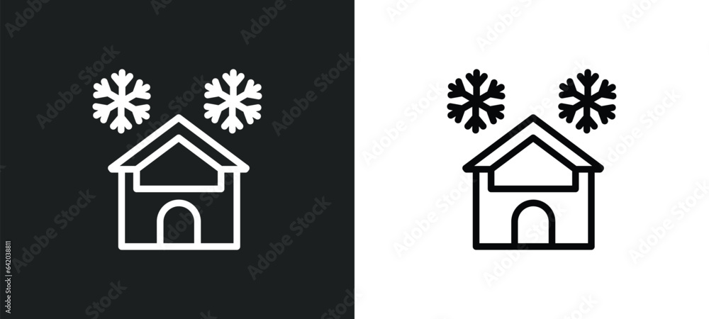 snowy house icon isolated in white and black colors. snowy house outline vector icon from meteorology collection for web, mobile apps and ui.