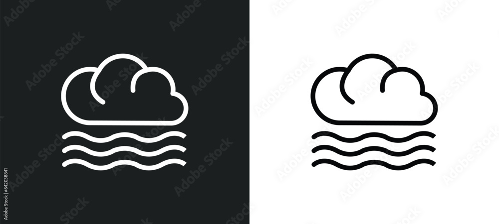 foggy icon isolated in white and black colors. foggy outline vector icon from meteorology collection for web, mobile apps and ui. foggy icon isolated in white and black colors. foggy outline vector icon from meteorology collection for web, mobile apps and ui.