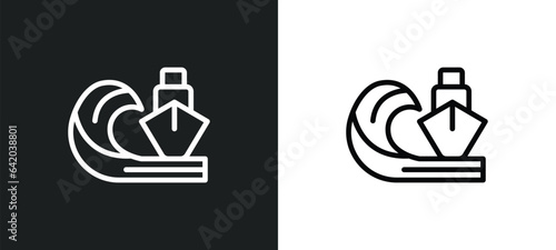 boat capsizes icon isolated in white and black colors. boat capsizes outline vector icon from meteorology collection for web, mobile apps and ui.