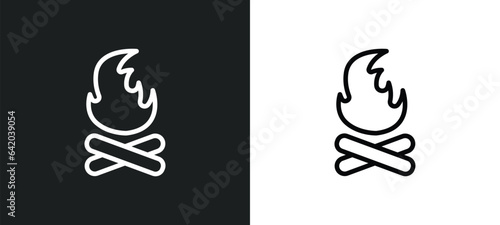 camping bonfire icon isolated in white and black colors. camping bonfire outline vector icon from nature collection for web, mobile apps and ui.