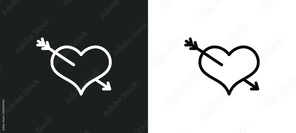 heart pierced by an arrow icon isolated in white and black colors ...