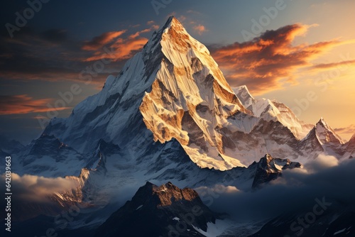 Mountains in Himalayas at sunset, Beautiful mountain landscape at sunset. Panorama of the mountains.