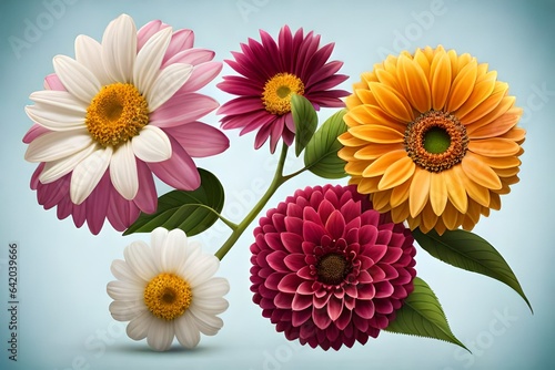 Assortment of various exquisite flowers against a pristine white backdrop.valentine