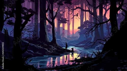 Gloomy dark fairy forest. Fantasy concept , Illustration painting.