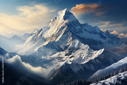 Mountains in Himalayas. Beautiful mountain landscape at sunset. Panorama of the mountains.