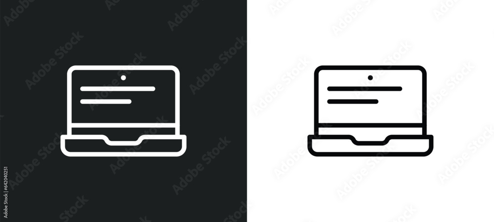 laptop frontal monitor icon isolated in white and black colors. laptop frontal monitor outline vector icon from technology collection for web, mobile apps and ui. laptop frontal monitor icon isolated in white and black colors. laptop frontal monitor outline vector icon from technology collection for web, mobile apps and ui.