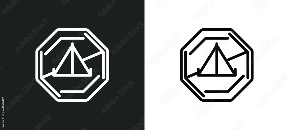 no camping icon isolated in white and black colors. no camping outline vector icon from traffic signs collection for web, mobile apps and ui. no camping icon isolated in white and black colors. no camping outline vector icon from traffic signs collection for web, mobile apps and ui.
