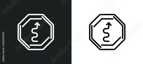 narrow road icon isolated in white and black colors. narrow road outline vector icon from traffic signs collection for web, mobile apps and ui.