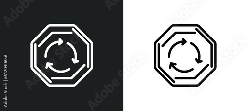 roundabout icon isolated in white and black colors. roundabout outline vector icon from traffic signs collection for web, mobile apps and ui.