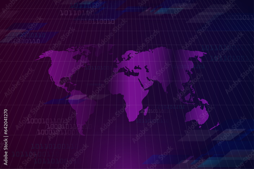 Map of Earth on Blue grid background with digital elements and lines of binary numbers. Vector Illustration.
Map of Earth on Blue grid background with digital elements and lines of binary numbers. Vector Illustration.