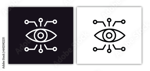 bionic eye icon isolated in white and black colors. bionic eye outline vector icon from artificial intellegence collection for web, mobile apps and ui.
