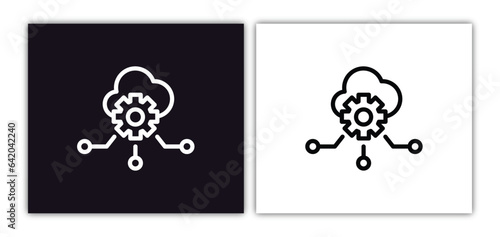 cloud intelligence icon isolated in white and black colors. cloud intelligence outline vector icon from artificial intellegence collection for web, mobile apps and ui.