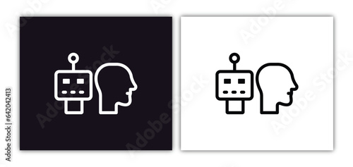 robots and humans icon isolated in white and black colors. robots and humans outline vector icon from artificial intellegence collection for web, mobile apps ui.