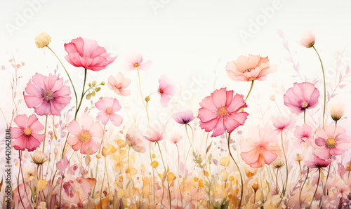 Flores estilo acuarela - Plantas y naturaleza pintura - Ilustracion Rosas y amarillo, amapola photo