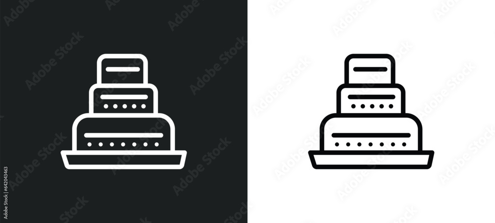 three levels cake icon isolated in white and black colors. three levels cake outline vector icon from bistro and restaurant collection for web, mobile apps and ui. three levels cake icon isolated in white and black colors. three levels cake outline vector icon from bistro and restaurant collection for web, mobile apps and ui.