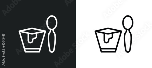 yogurt with spoon icon isolated in white and black colors. yogurt with spoon outline vector icon from bistro and restaurant collection for web, mobile apps and ui.