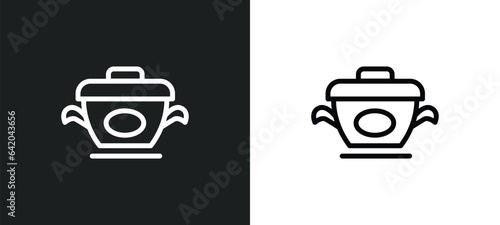 pot with cover icon isolated in white and black colors. pot with cover outline vector icon from bistro and restaurant collection for web, mobile apps and ui.
