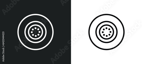 car tyre icon isolated in white and black colors. car tyre outline vector icon from car parts collection for web, mobile apps and ui.