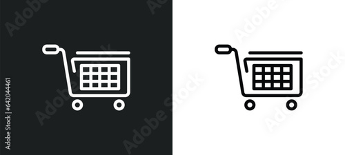 shopping cart with grills icon isolated in white and black colors. shopping cart with grills outline vector icon from commerce collection for web, mobile apps and ui.