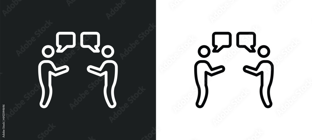 quarrel icon isolated in white and black colors. quarrel outline vector icon from communication collection for web, mobile apps and ui. quarrel icon isolated in white and black colors. quarrel outline vector icon from communication collection for web, mobile apps and ui.